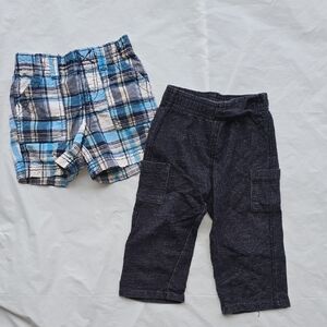 Carters & Jumping Beans Kids Blue Plaid Shorts & Navy Cargo Pants 18 M